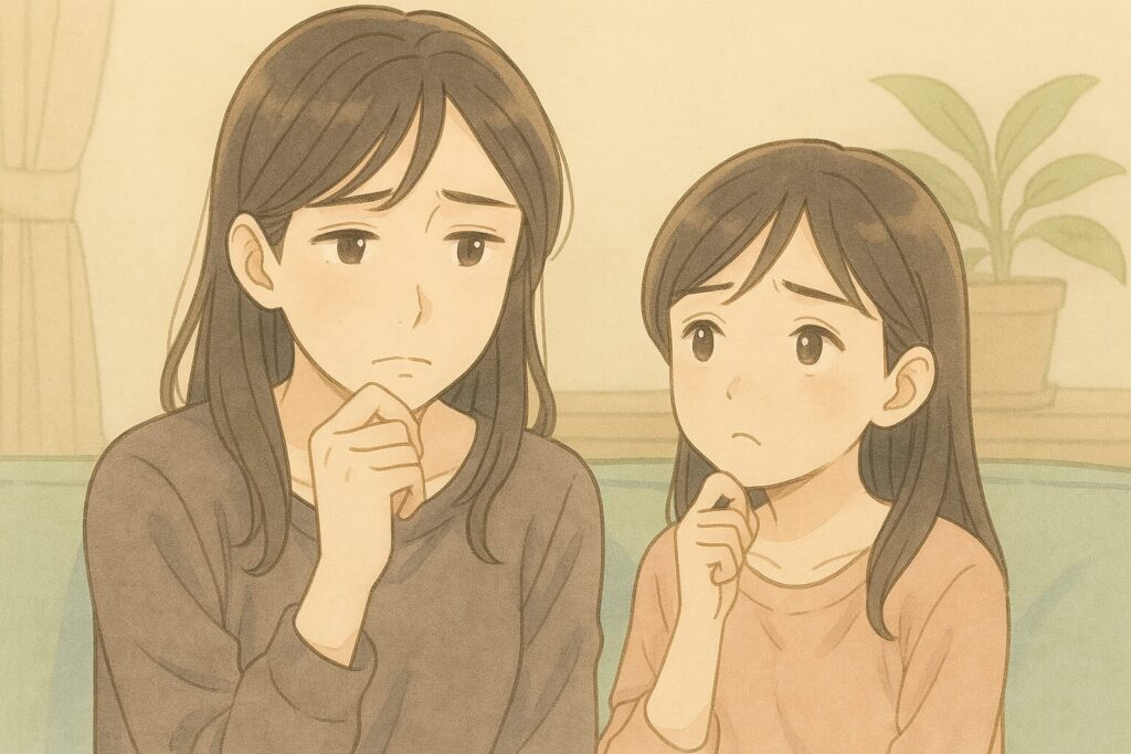 期待した効果がでていなくて困り顔の親子