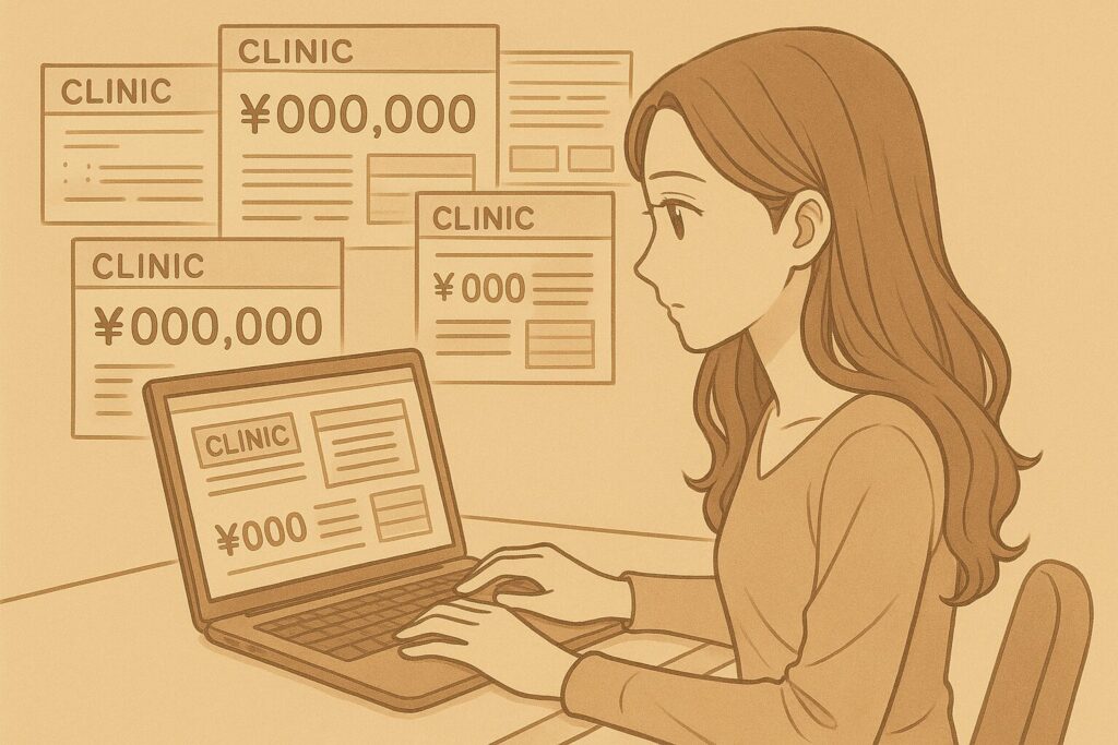 脱毛クリニックの施術料金の相場を調べる女性