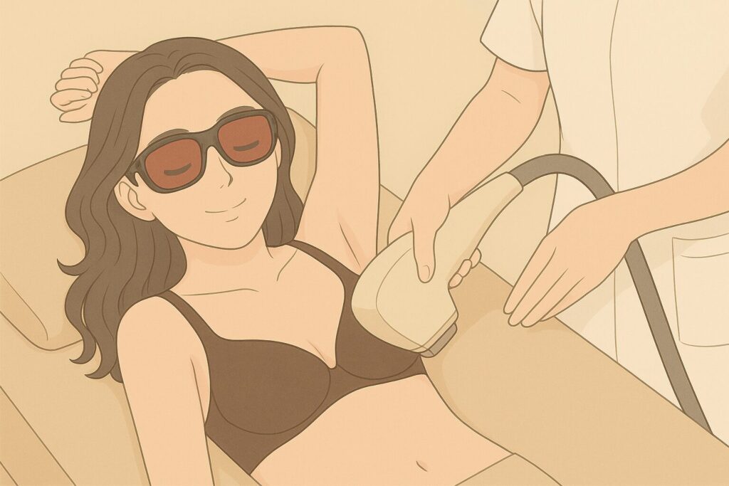 女性が医療脱毛の施術を受けている