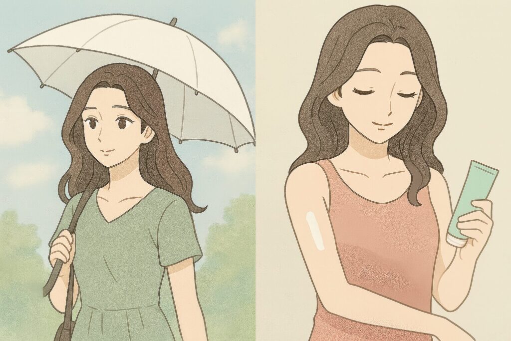 日傘をさして日焼け防止をする女性
保湿クリームで保湿をする女性