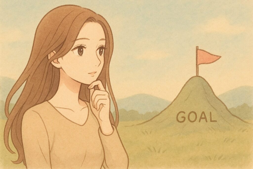 ゴールを眺めている女性