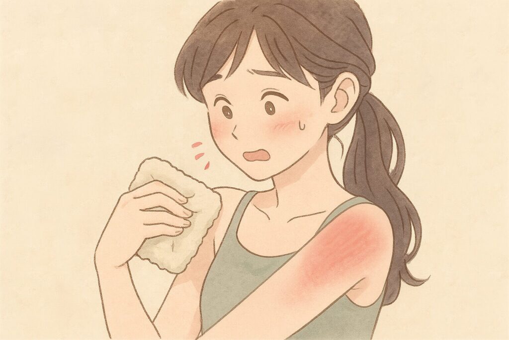 レーザー脱毛後に赤みが出て驚いている女性