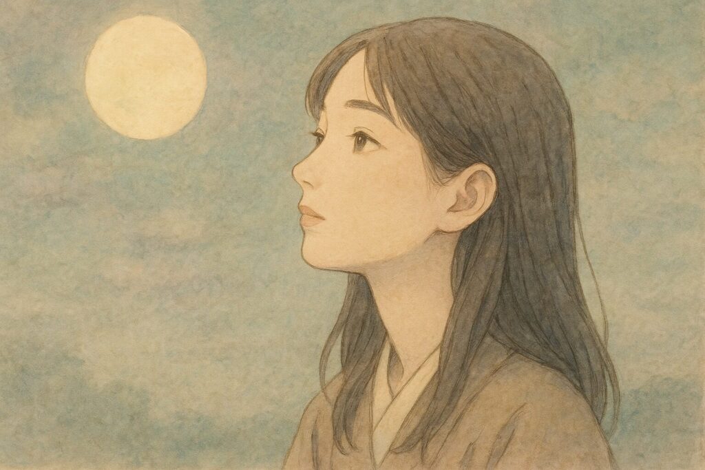 着きを見上げる女性