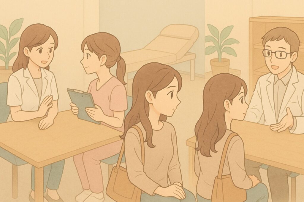 複数のクリニックへカウンセリングに行って比較検討する女性