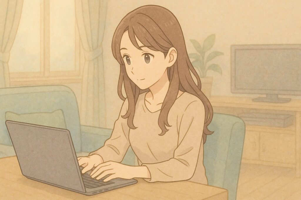 パソコンで調べ物をする女性